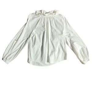 Grifflin Paris Women’s White Cotton Long-sleeved Ruffled Neck Size Small